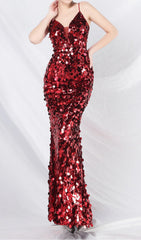 Chole Dazzling Red Sequin Strappy Maxi Dress