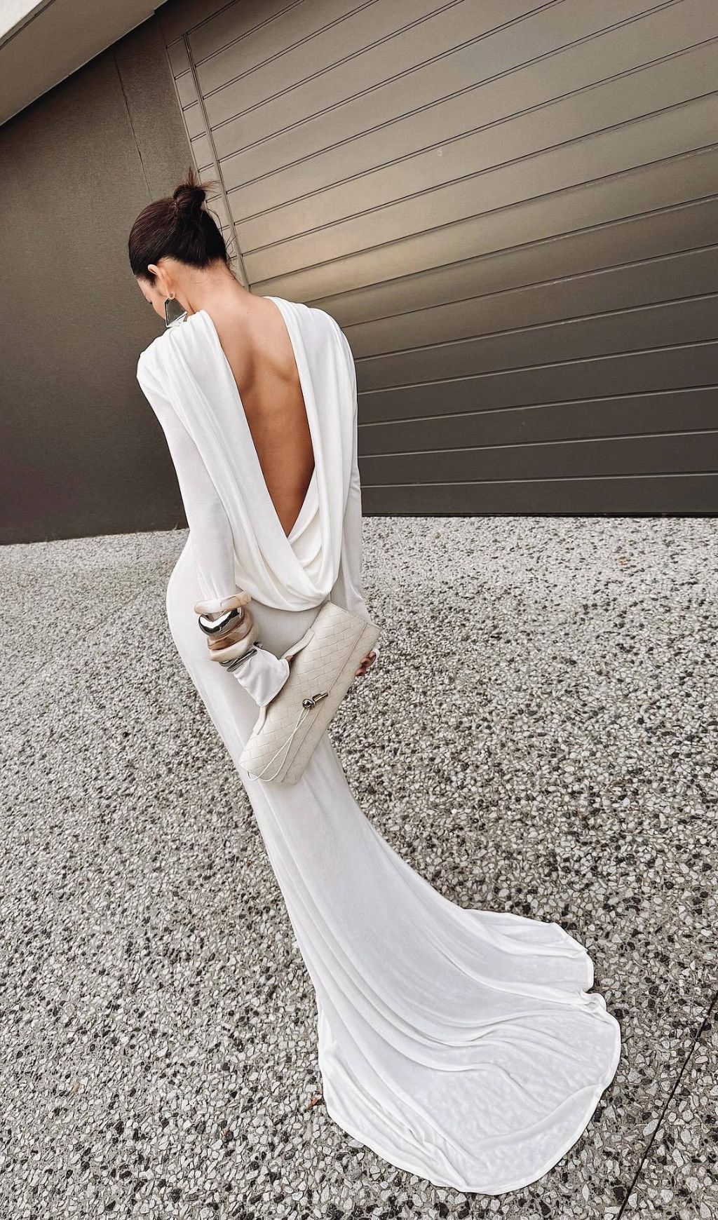 Joachim White Backless Long Sleeve Maxi Gown