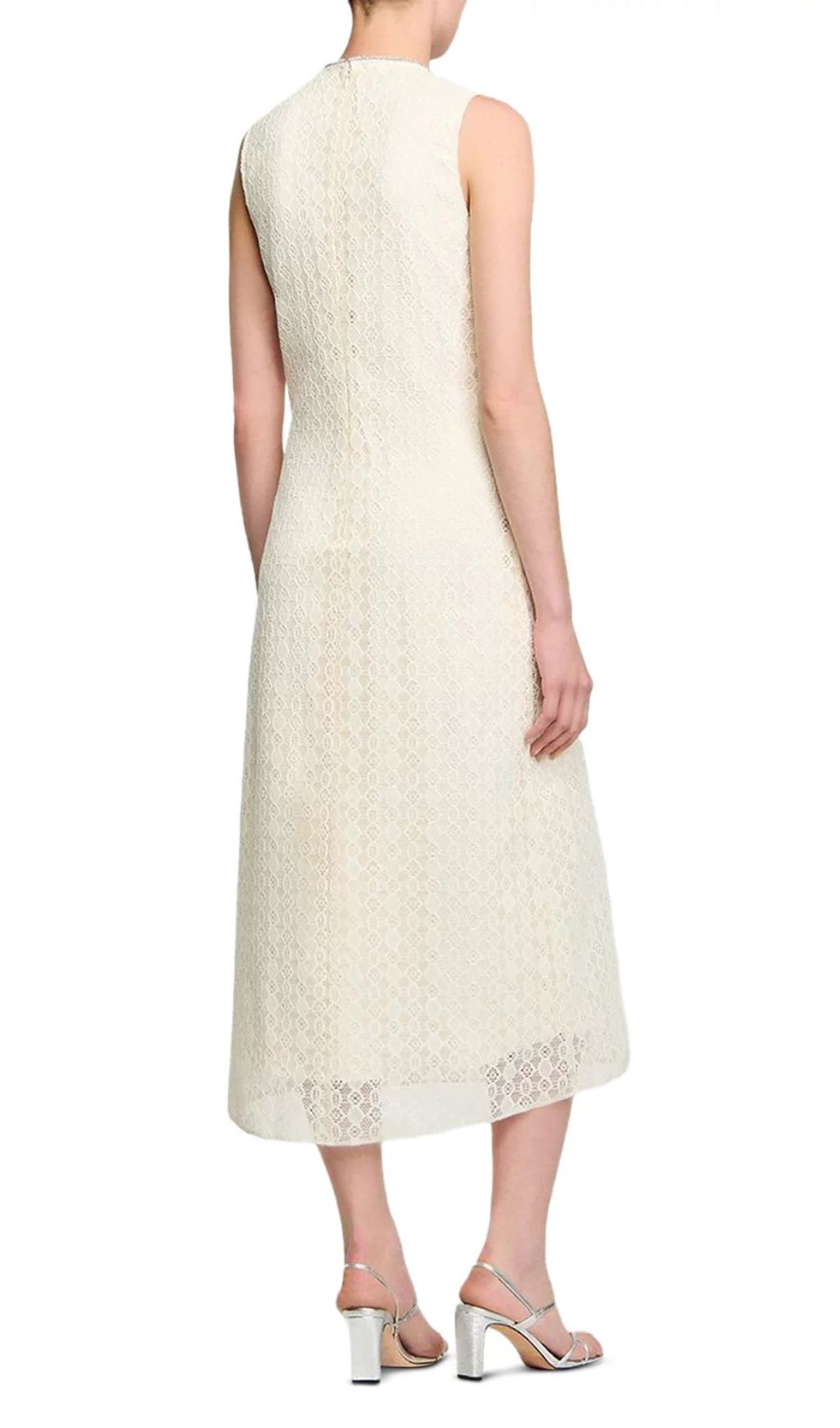 Chic Rhinestone Keyhole Lace Midi Dress