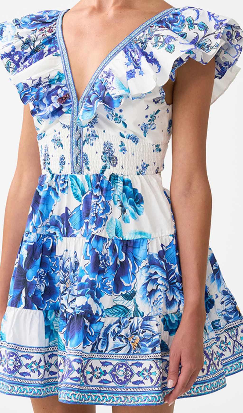 Haru Blue Floral Ruffle Mini Dress