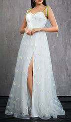 Hisayo Ethereal White Daisy Maxi Dress with Slit
