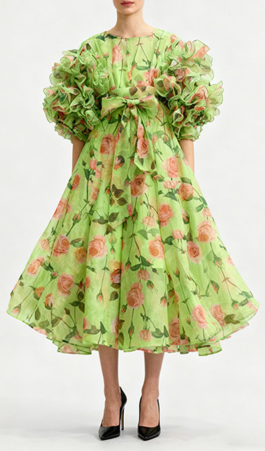Jordin Romantic Ruffle Sleeve Floral Midi Dress