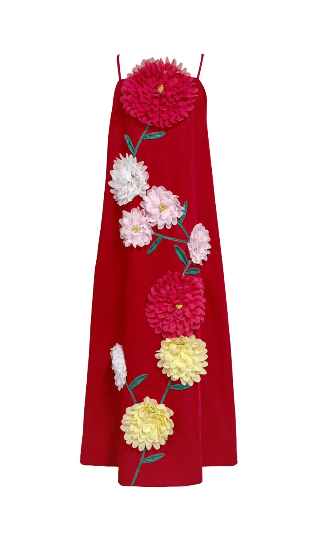 Erica Strappy Maxi Dress with Vibrant 3D Floral Embellishments