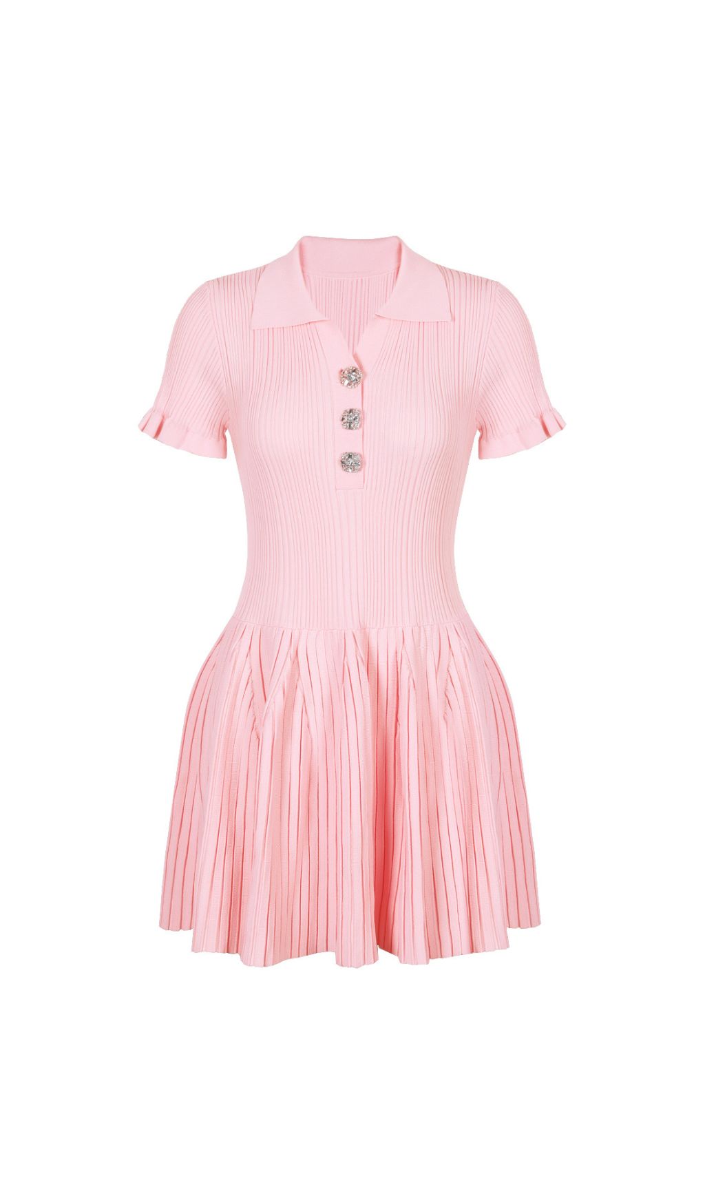 Faye Pink Ribbed Knit Polo Mini Dress