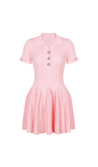 Faye Pink Ribbed Knit Polo Mini Dress