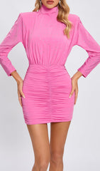 Dazzling Hot Pink Crystal Ruched Mini Dress