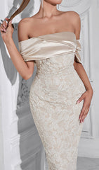 Cira Elegant Off-Shoulder Jacquard Midi Dress