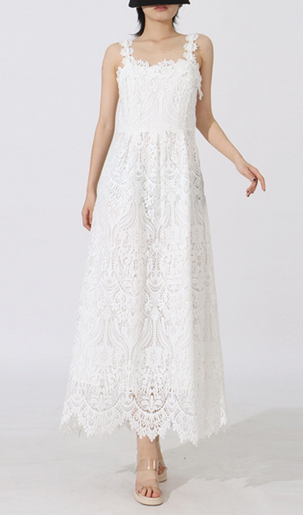 Elegant White Floral Lace Maxi Dress for Women