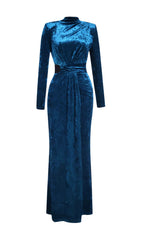 Bronka Glamorous Velvet Cutout Slit Maxi Dress