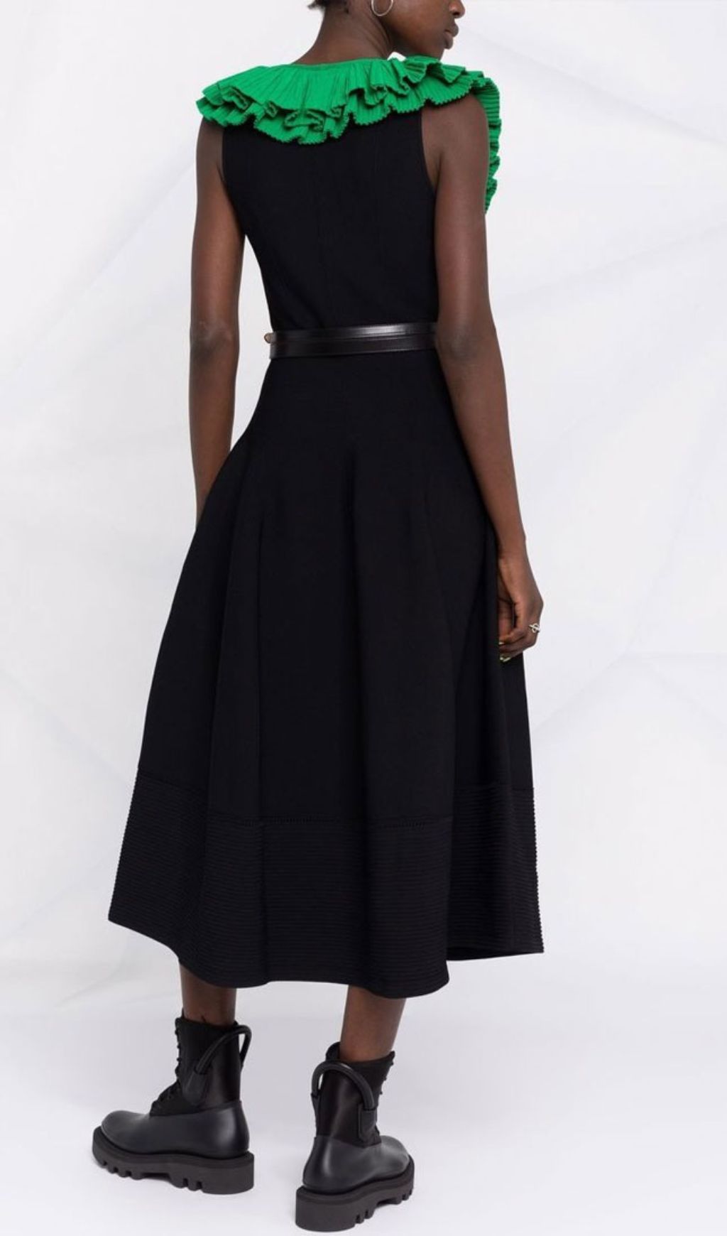 Emmalyn Statement Green Flounce Plunge Midi Dress