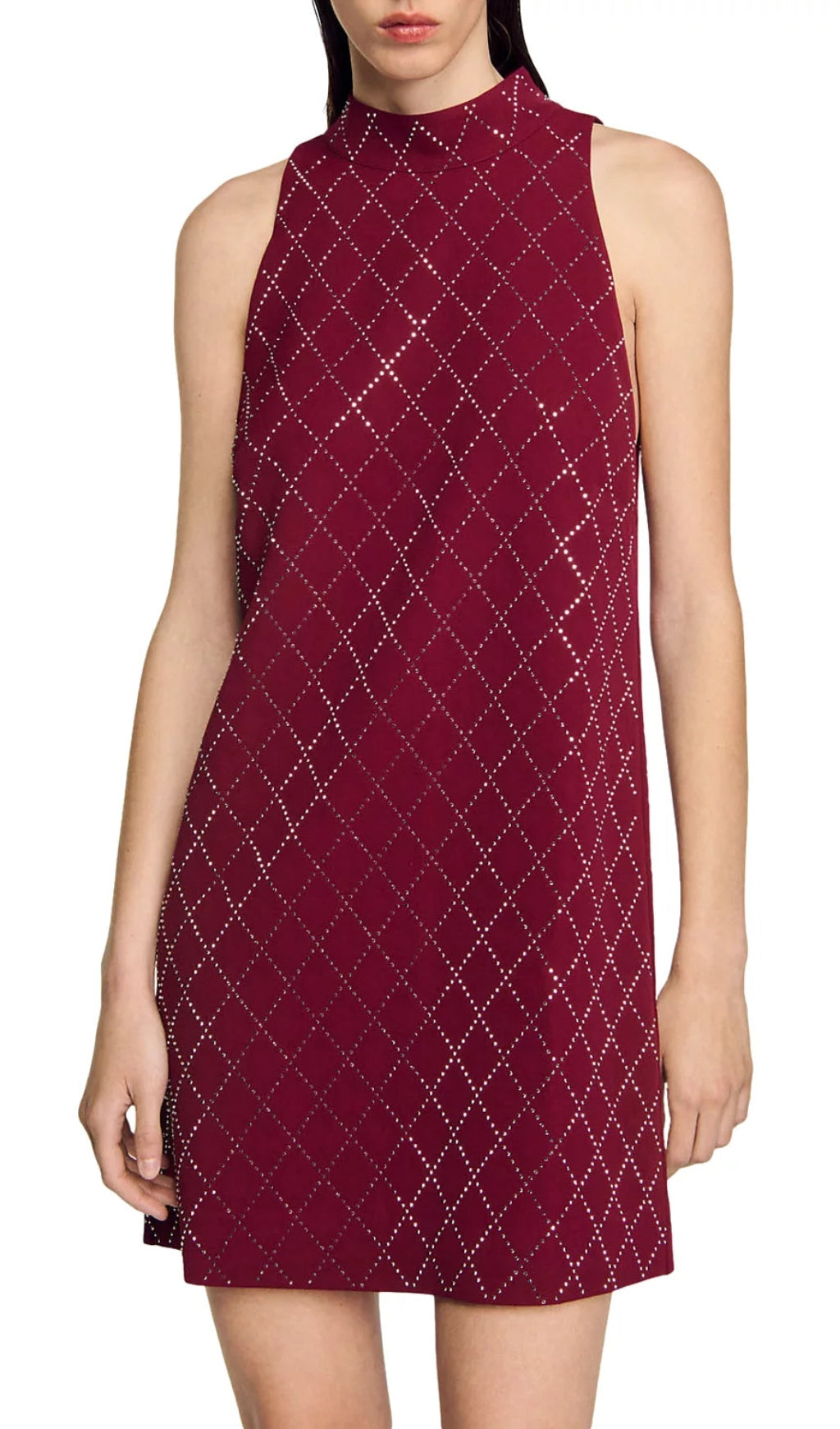 Bijoux Sparkle Ruby Red Rhinestone High Neck Sleeveless Shift Dress