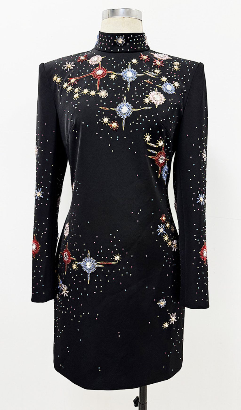 Isidore Black Jeweled Long Sleeve Mini Dress
