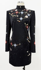 Isidore Black Jeweled Long Sleeve Mini Dress
