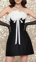 Ivanka Glam Black & White Floral Strapless Corset Mini Dress
