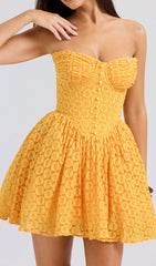 Diantha Vibrant Yellow Lace Corset Mini Dress