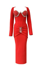 Felicja Diamante Long Sleeve Maxi Gown