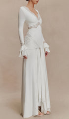 Akeelah Graceful Lace-Trimmed Flare Sleeve Maxi Dress