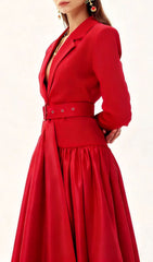 Imogen Red Long Sleeve Belted Blazer Dress
