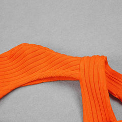 Statement Orange Ribbed Cross-Front Backless Maxi Dress