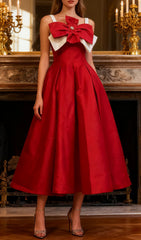 Isleen Elegant Strappy Bow Midi Dress