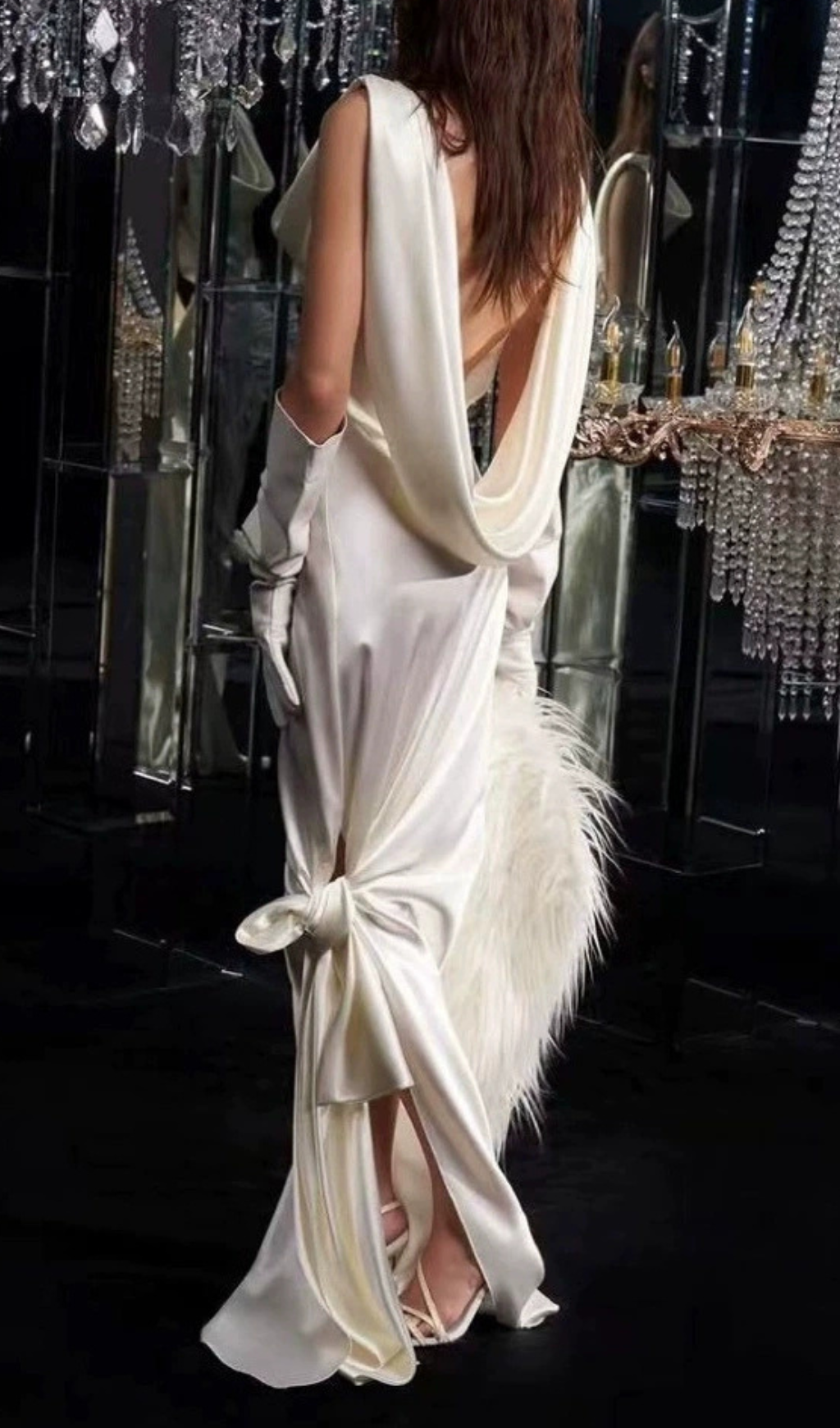 Haruki Luxe Satin Cowl Neck Backless Maxi Gown