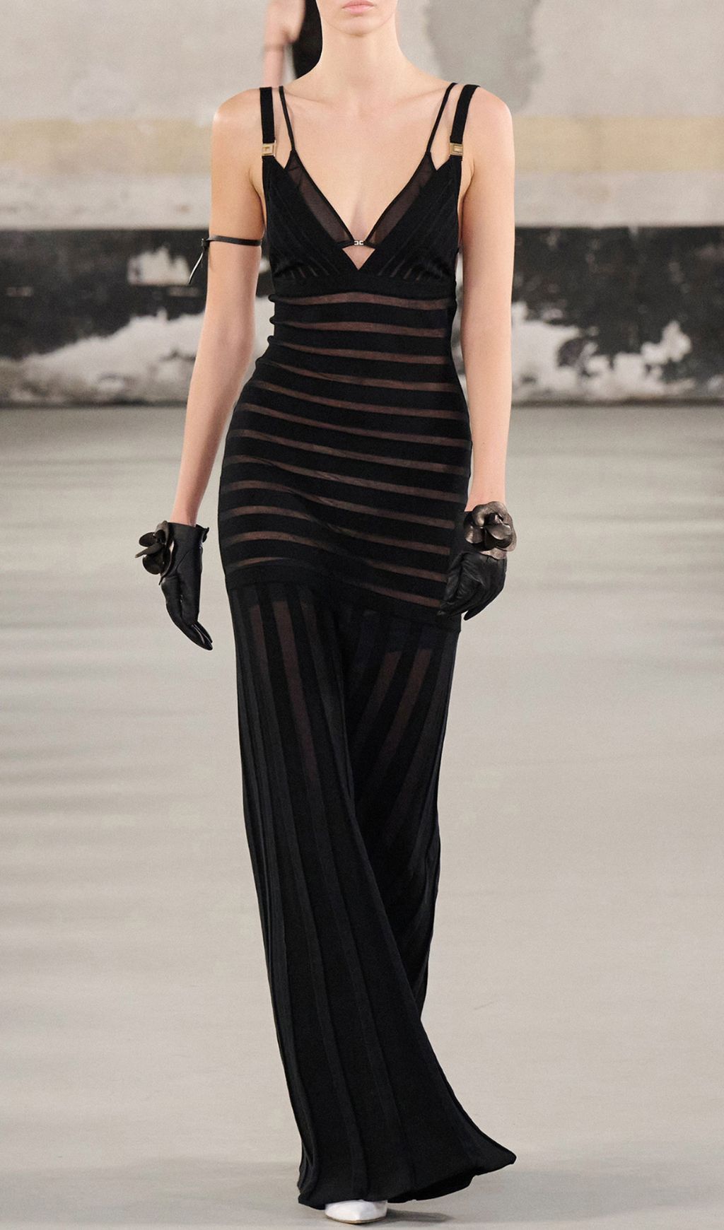 Gerben Black Allure Sheer Stripe V-Neck Maxi Dress