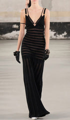 Gerben Black Allure Sheer Stripe V-Neck Maxi Dress