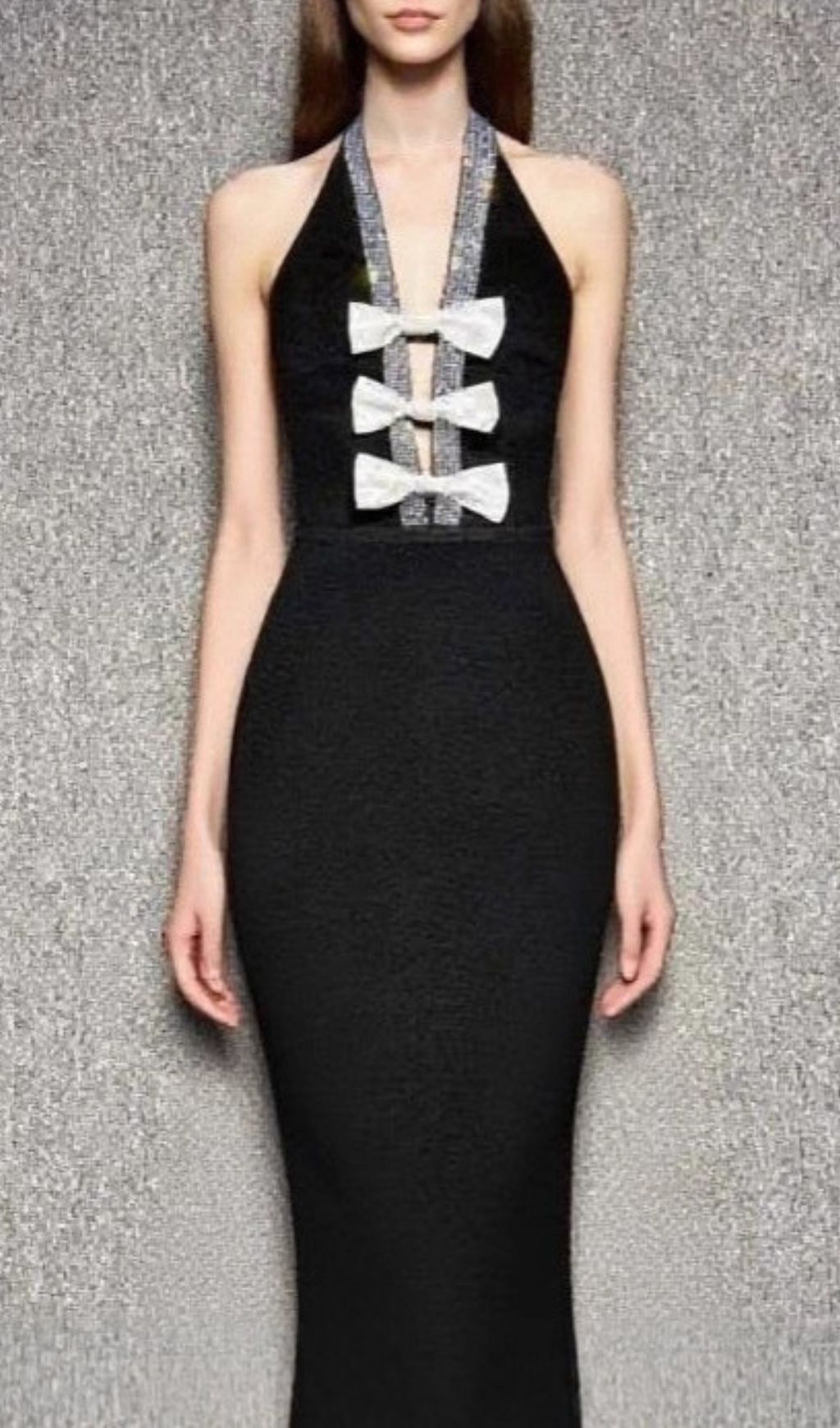 Hoffman Black Halter Bandage Maxi Dress with Sparkle Bow Detail