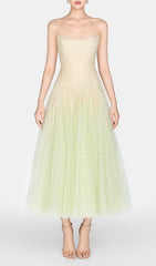 Estevan Chic Mint Green Strapless Lace Midi Dress