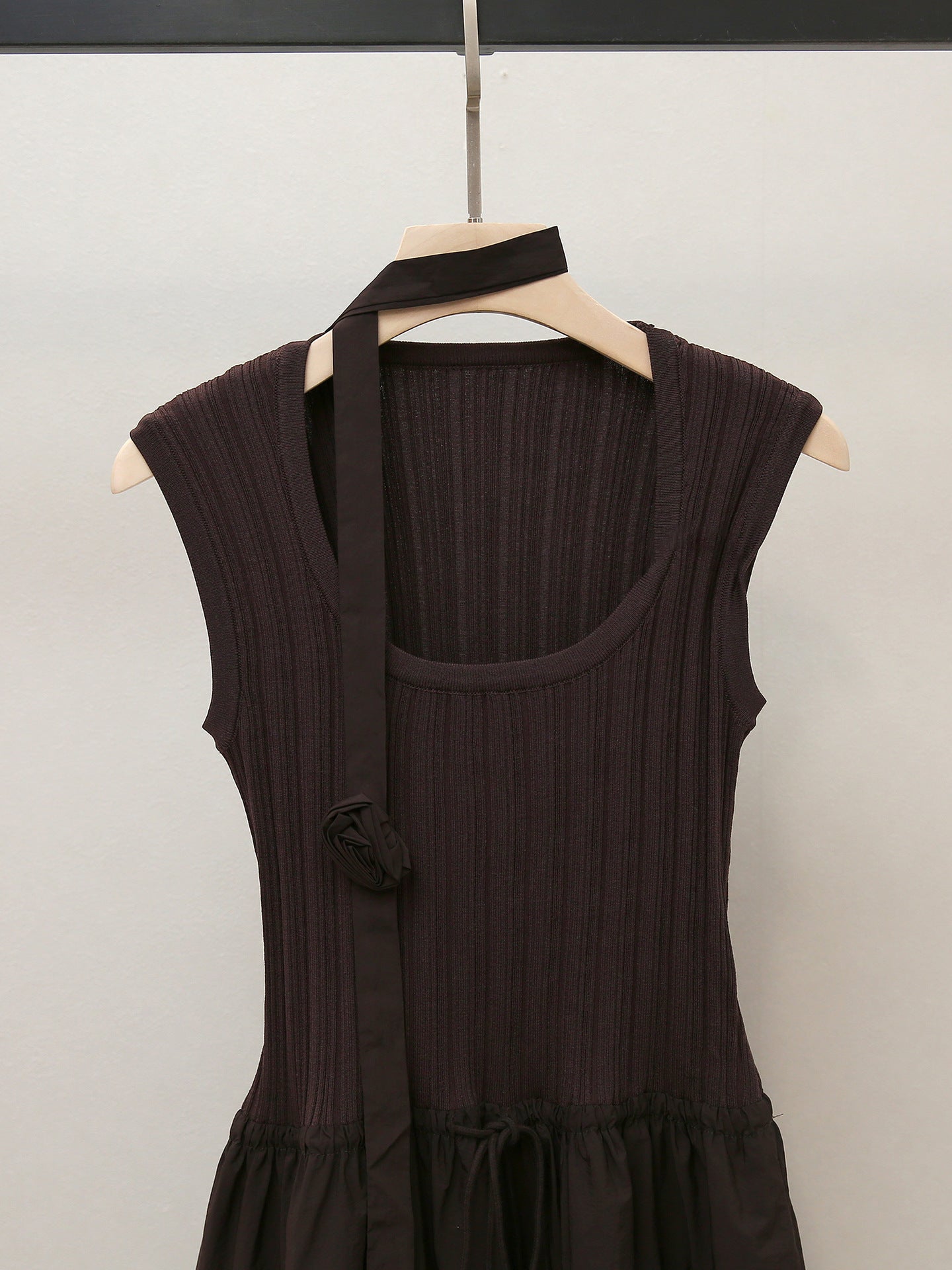Chic Huong Brown Asymmetrical Tiered Knit Midi Dress