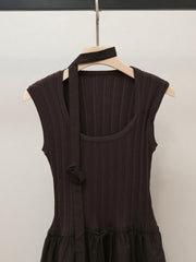 Chic Huong Brown Asymmetrical Tiered Knit Midi Dress