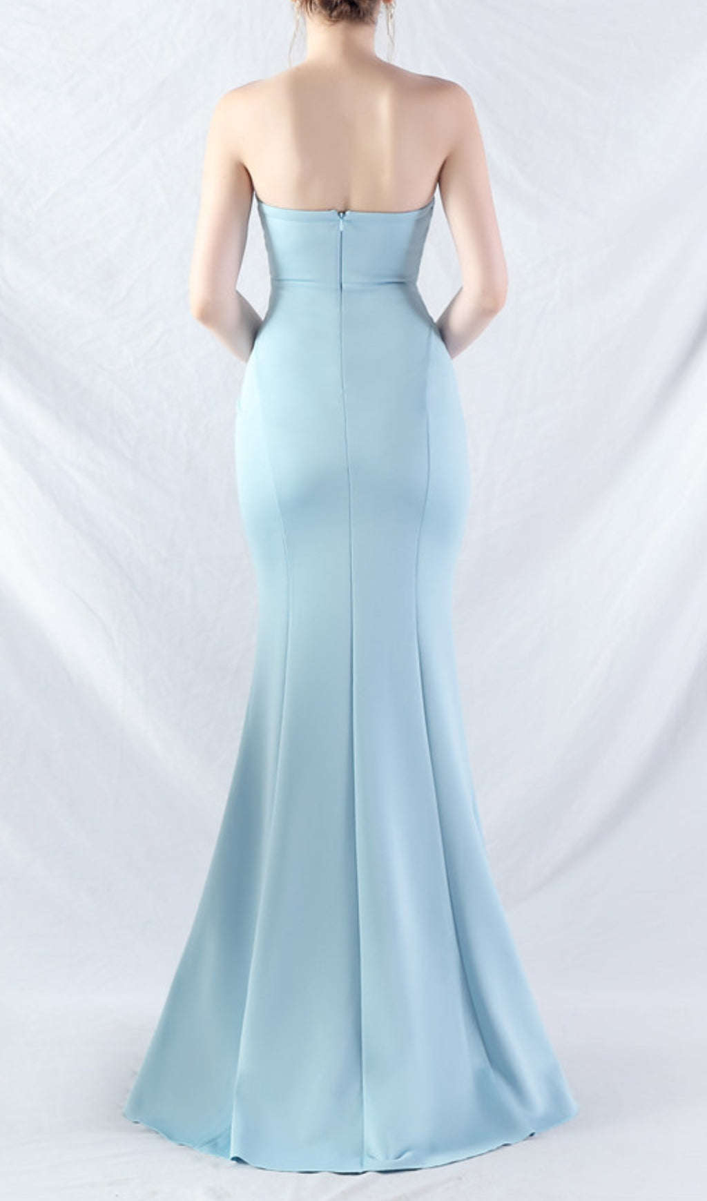 Chrina Elegant Blue Strapless Ruched Mermaid Maxi Gown