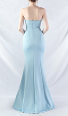 Chrina Elegant Blue Strapless Ruched Mermaid Maxi Gown