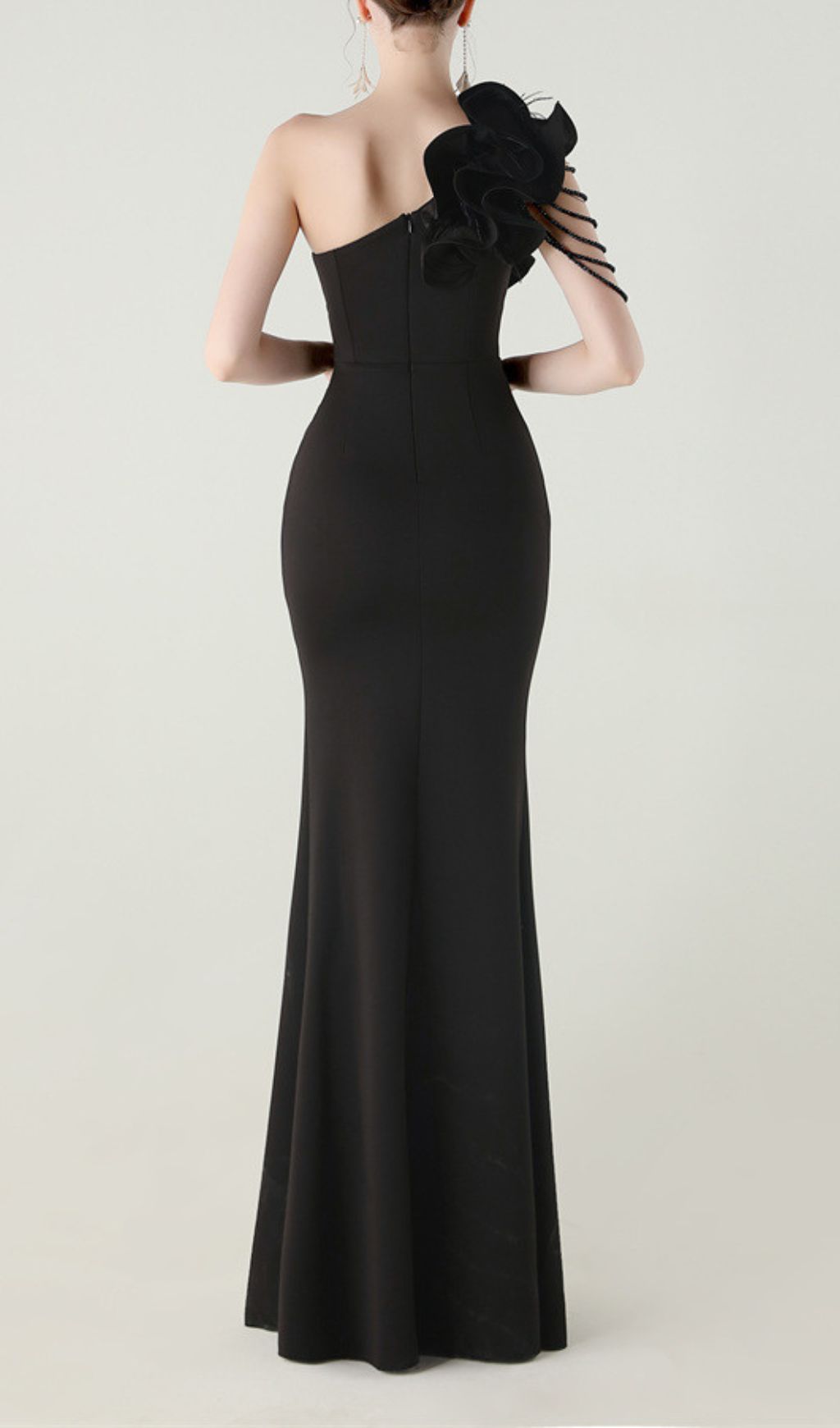 Ijlal Black One-Shoulder Ruffle Maxi Dress