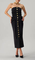 Faridun Sculptural Strapless Button-Front Midi Dress