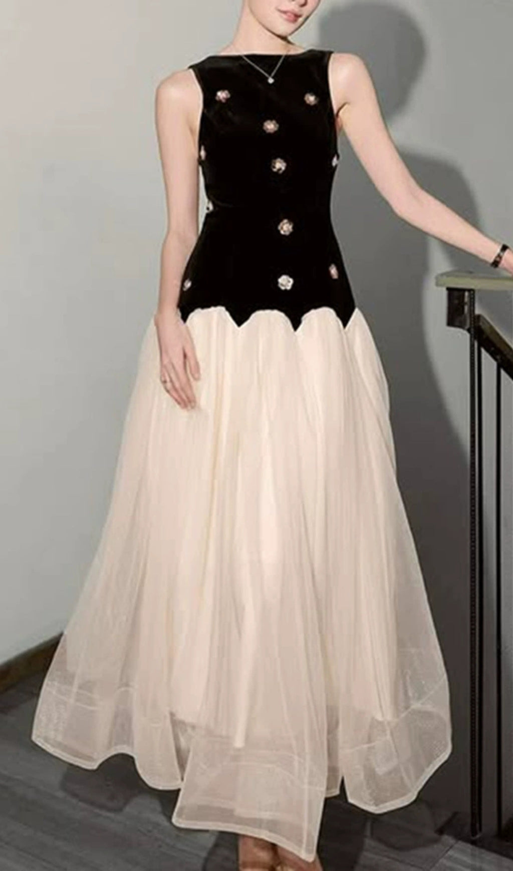 Eula Floral Embellished Velvet & Tulle Maxi Dress