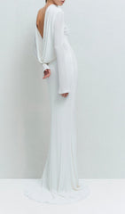 Joachim White Backless Long Sleeve Maxi Gown