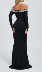 Damir Glamorous Beaded Off-Shoulder Long Sleeve Maxi Dress