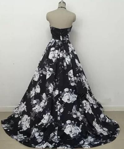 Black Floral Halter Ball Gown Party Dress