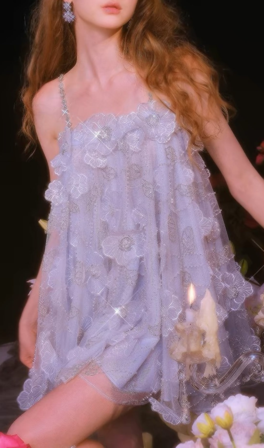 Briana Dreamy Blue Floral Sequin Mini Dress