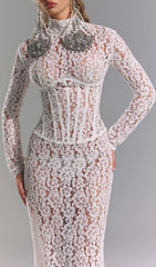Isolde White Floral Lace Corset Maxi Dress