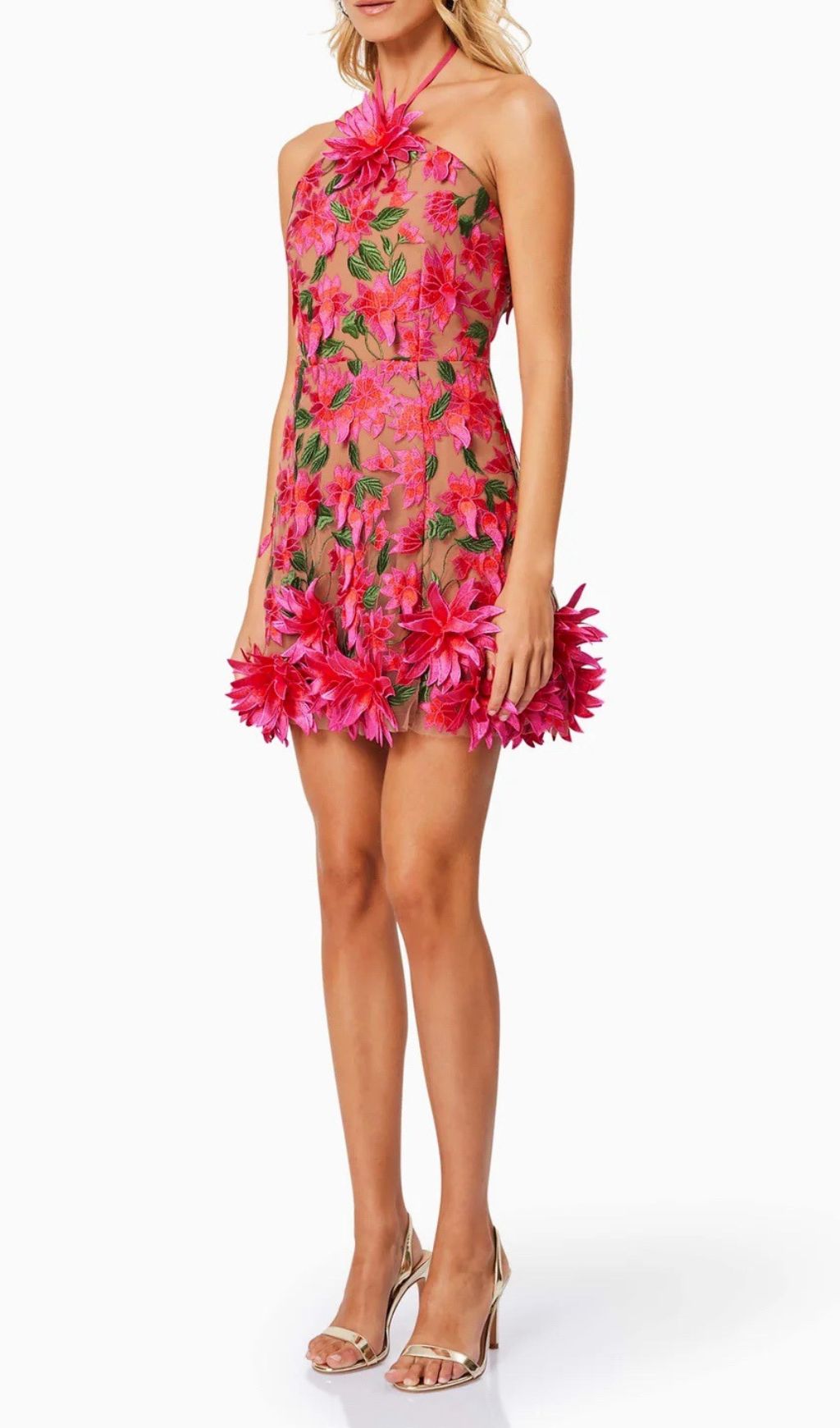 Faunia 3D Floral Halter Mini Dress