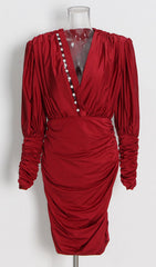 Isaline Elegant Red Ruched Mini Dress