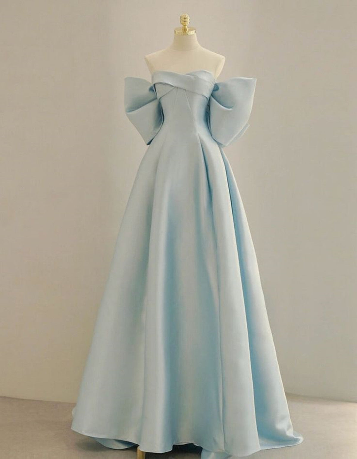 Light Blue Satin A-line Simple Long Prom Dress