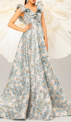Caron Elegant Floral Ruffle Maxi Dress