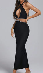 Glamorous Halter Rhinestone Midi Bandage Dress