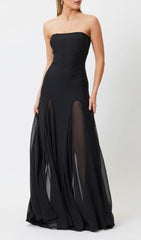 Elegant Black Strapless A-Line Maxi Dress