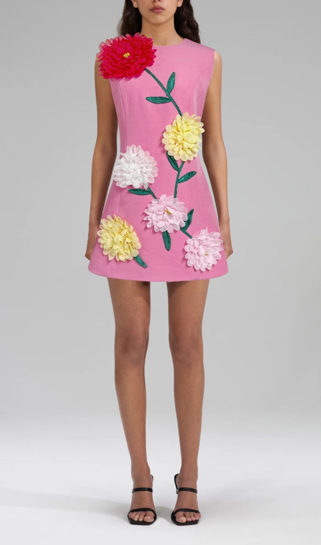 Erica Vibrant Pink 3D Floral Appliqu Mini Dress