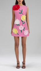 Erica Vibrant Pink 3D Floral Appliqu Mini Dress