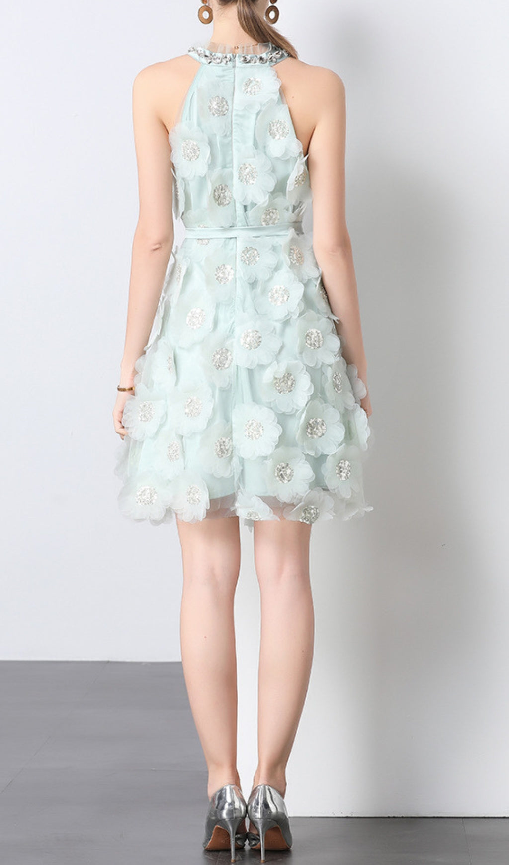 Elke Floral Sequin Halter Mini Dress